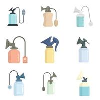 Breast pump icons set flat vector isolated