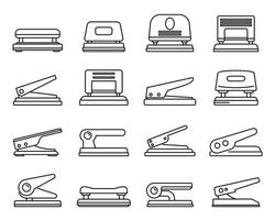 Hole puncher accessory icons set, outline style vector