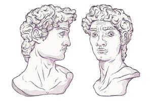 Hand drawn David bust Vector. Marble statue. vector