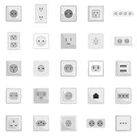 Power socket icons set flat vector isolated