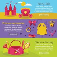 Doll princess banner horizontal set, flat style vector