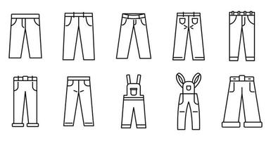 Jeans icons set, outline style vector