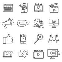 Engaging content digital icons set, outline style vector