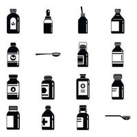 Cough syrup dosage icons set, simple style vector