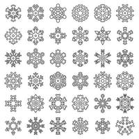 Snowflake christmas icons set, outline style vector