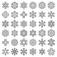 Snowflake christmas icons set, outline style vector