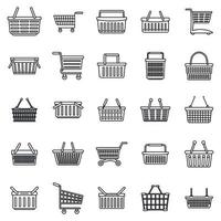 Conjunto de iconos de supermercado de carro de cesta, estilo de contorno vector