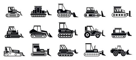 Bulldozer machine icons set, simple style vector
