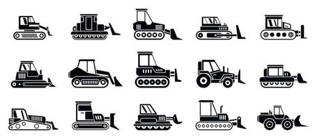 Bulldozer machine icons set, simple style vector