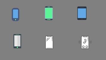 animação de conjunto de ícones de lupa, celular e e-mail com canal alfa