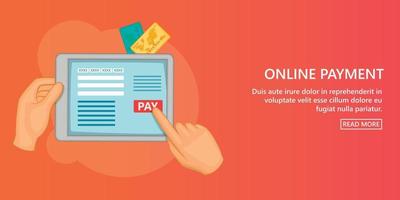 Online payment banner horizontal, cartoon style vector