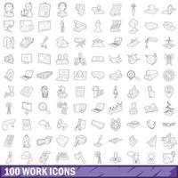 100 work icons set, outline style vector