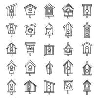 Spring bird house icons set, outline style vector