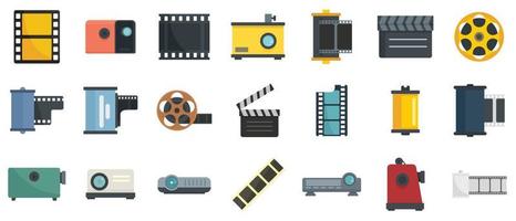 Filmstrip icons set flat vector isolated