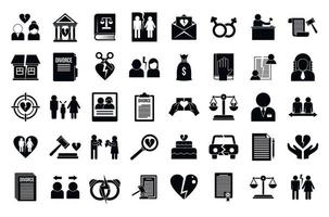 conjunto de iconos de divorcio, estilo simple vector