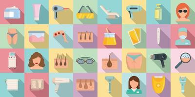 Laser hair removal icons set, flat style vector