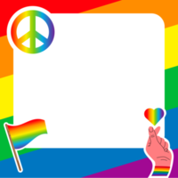 cornice dell'orgoglio. simboli lgbt. amore, cuore, bandiera nei colori dell'arcobaleno, parata gay, lesbica, illustrazione vettoriale png