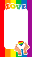 histoires de cadre de fierté. symboles lgbt. amour, cœur, drapeau aux couleurs de l'arc en ciel, gay, parade lesbienne, modèle png