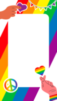 histórias de quadro de orgulho. símbolos lgbt. amor, coração, bandeira nas cores do arco-íris, gay, desfile de lésbicas, modelo png