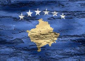 Ilustración 3d de una bandera de kosovo - bandera de tela ondeante realista foto