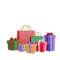 bolsa de compras de navidad 3d y caja de regalo png