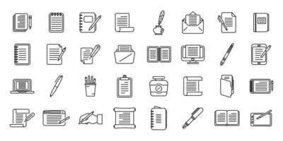 iconos de escritura establecer vector de contorno. escribir carta