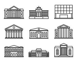 conjunto de iconos de museo de teatro de entretenimiento, estilo de esquema vector