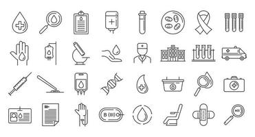 Blood donation icons set, outline style vector