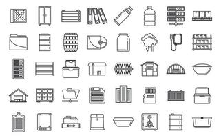 Storage box icons set, outline style vector