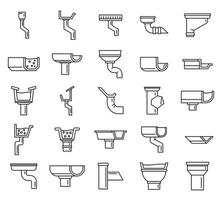 Gutter drain icons set, outline style vector