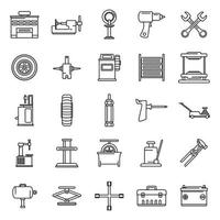 conjunto de iconos de herramientas de montaje de neumáticos, estilo de esquema vector