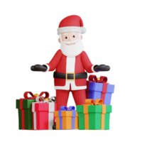 personaje 3d de la mascota de santa claus con caja de regalo de navidad png