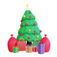 3d christmas tree and gift box with candy stick png