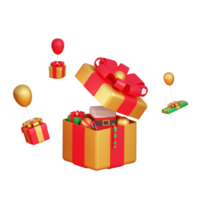 Merry christmas and happy new year with 3d open gift box and christmas ornaments png