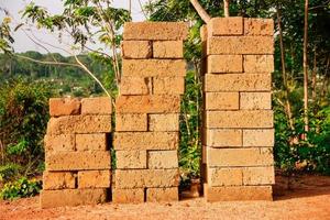 Cement blocks for construction, packed in two rows.. Building materials photo