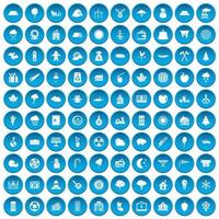 100 iconos de leñador conjunto azul vector