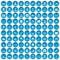 100 iconos de tratamiento médico conjunto azul vector