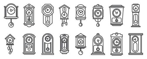 House pendulum clock icons set, outline style vector