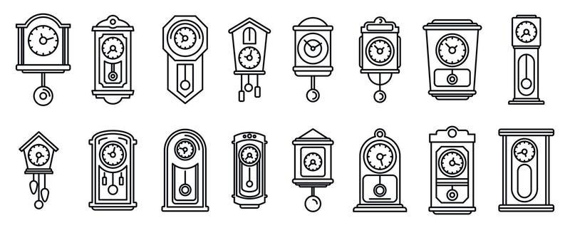House pendulum clock icons set, outline style