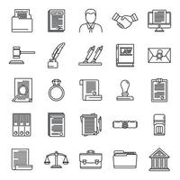 Legal notary icons set, outline style vector