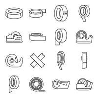 Scotch tape office icons set, outline style vector