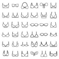 Modern bra icons set, outline style vector