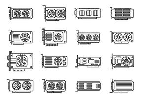 Graphics card icons set outline vector. Video board vector