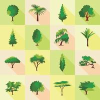 Tree type forms icons set, flat style vector