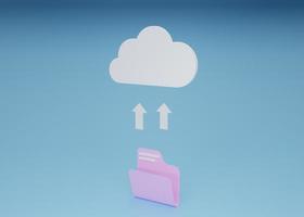 Cloud icon with opened folder,Cloud storage. Digital file organization service or app with data transfering 3D rendering isolated on white background photo