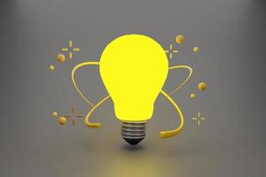 yellow lightbulb floating . idea tip education, knowledge creates ideas concept,abstract, 3d Rendering illustration photo