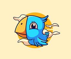 blue bird mascot illustration. icon vector, flat cartoon style. vector