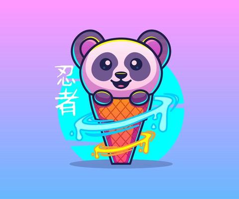 illustration of a panda mascot inside a cone. icon vector, flat cartoon style.