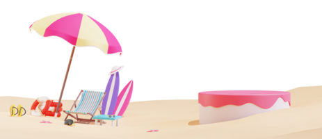 modelo de banner de praia de verão com ilustração 3d png