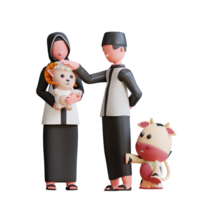 Couple musulman de personnage 3d avec mascotte eid al adha png